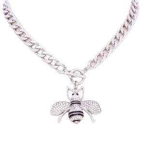 NWT Women’s Silver & Rhinestone Bee Pendant Necklace